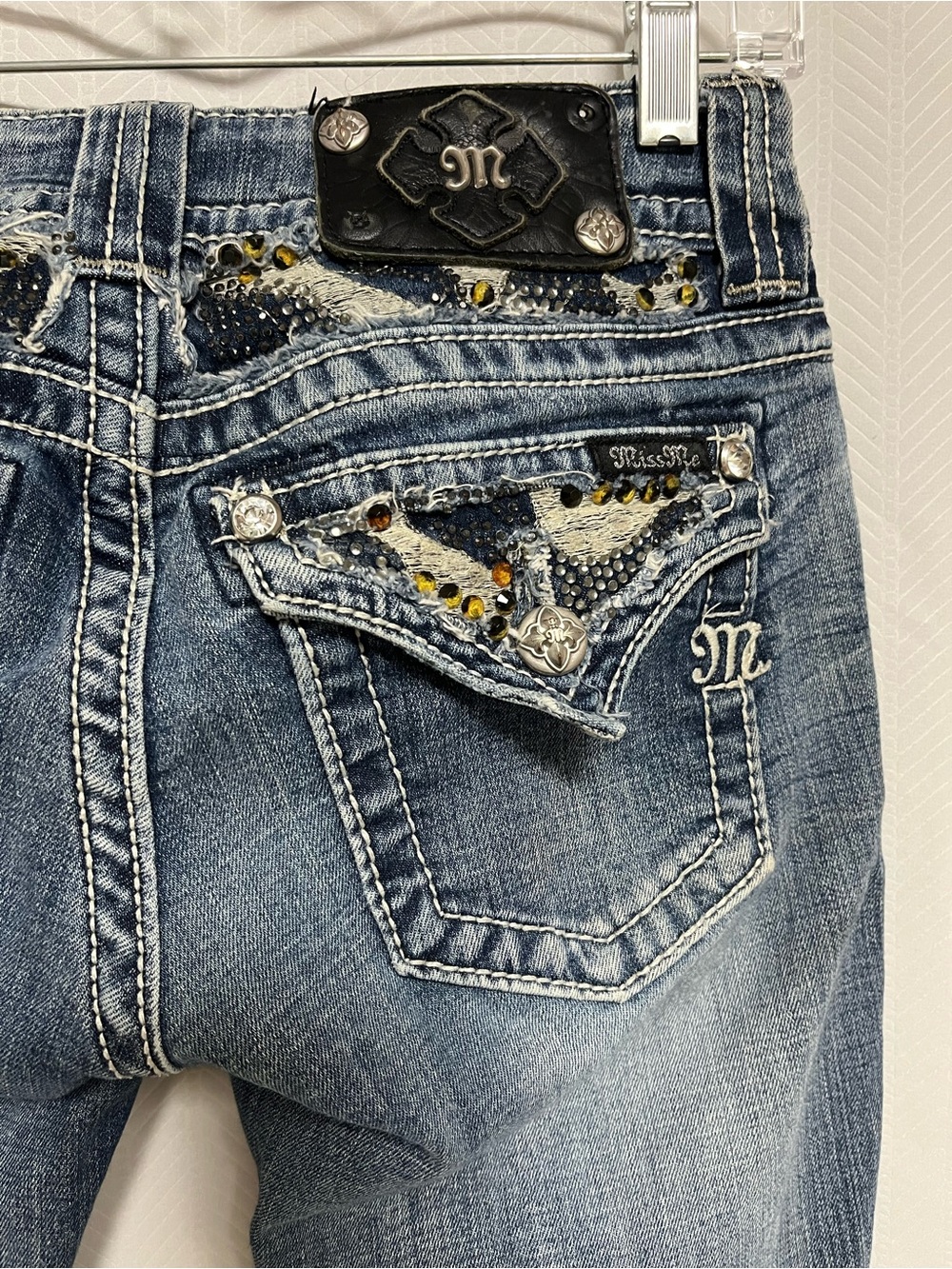 Miss Me Y2K McBling Rhinestone Flap Pocket Jeans Size 26